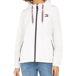 Tommy Hilfiger White Hooded Windbreaker Jacket L